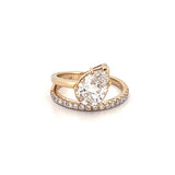14K Gold 2.50 Carat Lab Grown Pear Half Two Row Engagement Ring