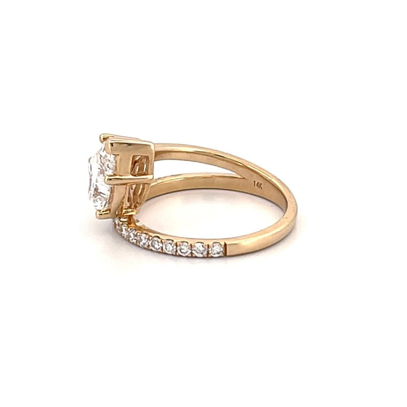 14K Gold 2.50 Carat Lab Grown Pear Half Two Row Engagement Ring