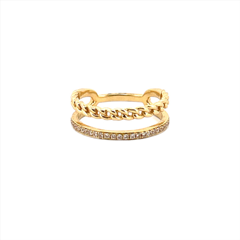 14K Gold Channel and Cuban Diamond Ring