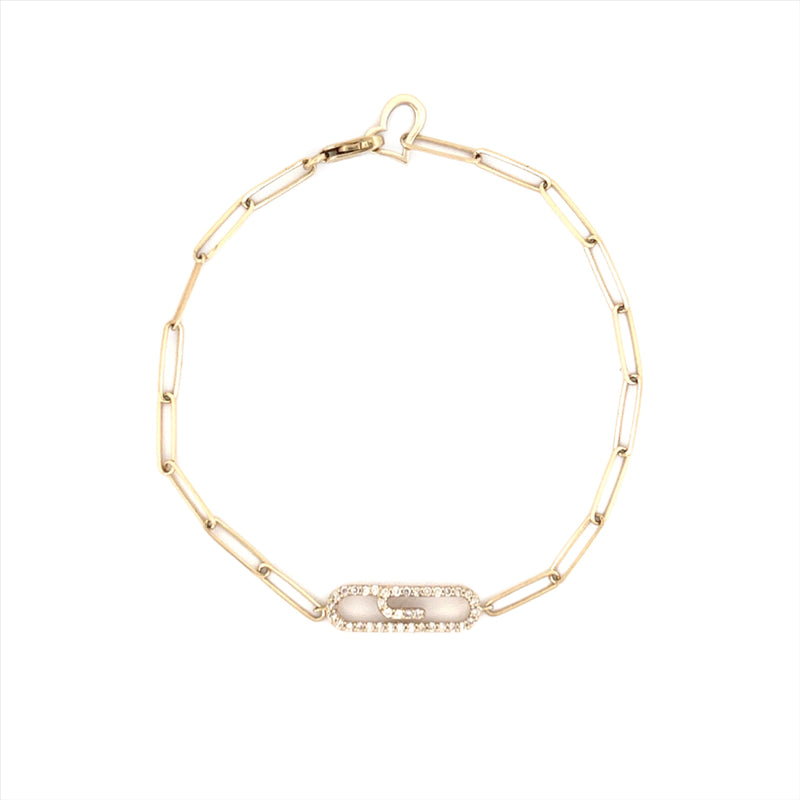 14K Gold Paper Clip Motif Diamond Bracelet