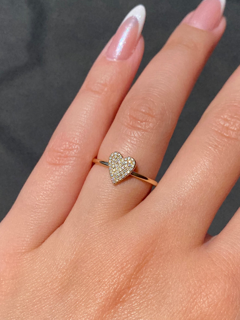 14K Gold Small Heart Diamond Pave Ring