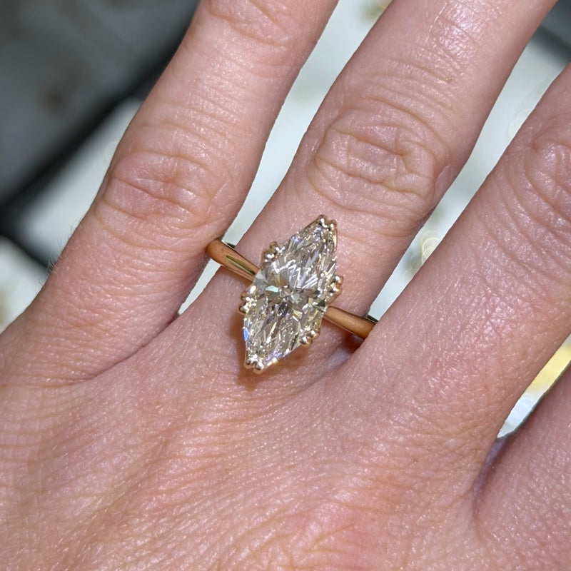 14K Gold Lab Grown Marquise Cut Diamond Floral Solitaire Engagement Ring