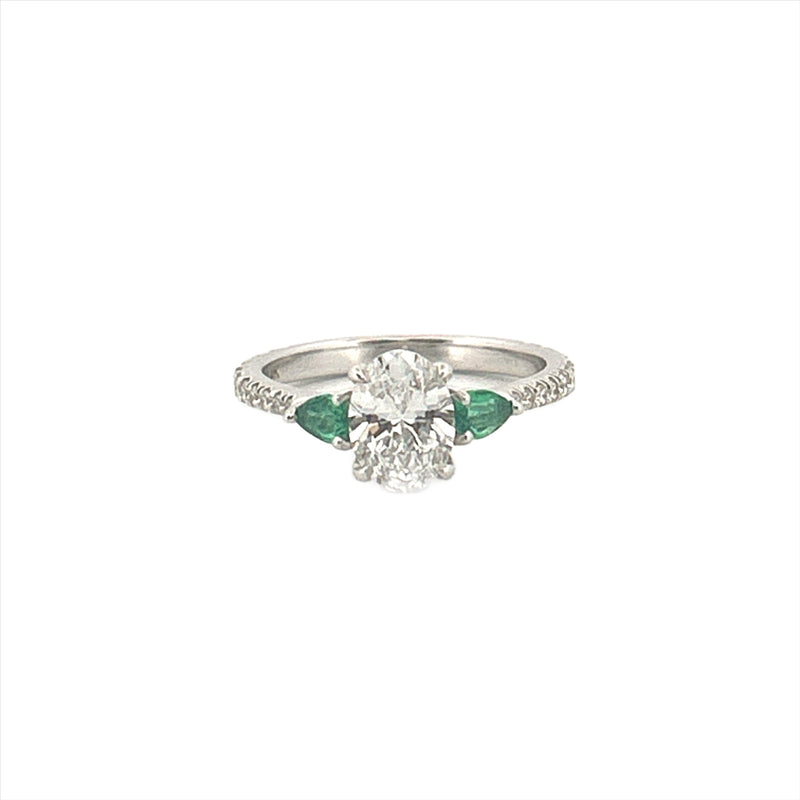 14K Gold Lab Grown Diamond and Emerald Prong Set Engagement Band