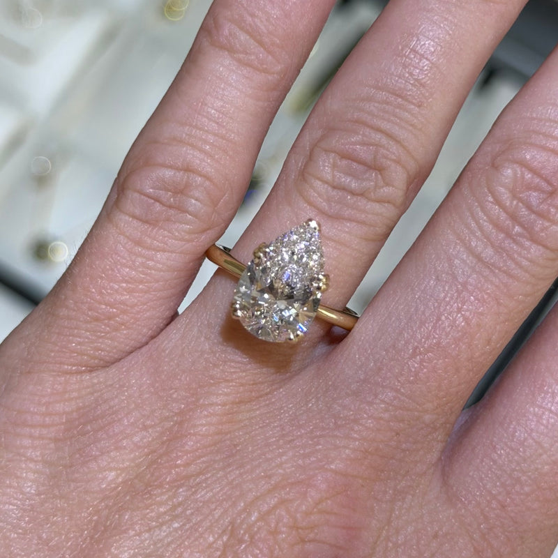 14K Gold Lab Grown Pear Cut Diamond Floral Solitaire Engagement Ring