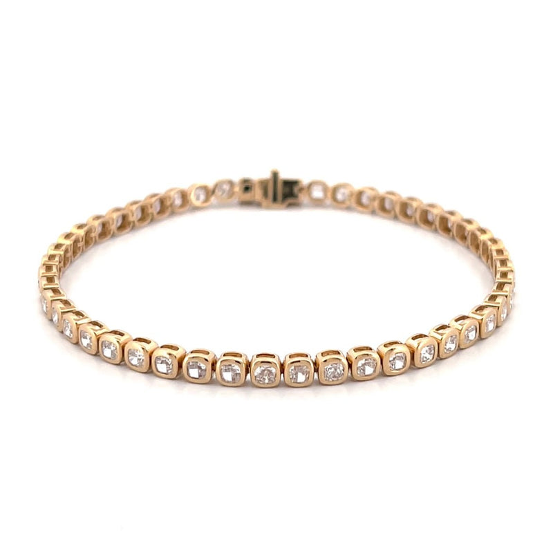 14K Gold Lab Grown Mini Cushion Bezel Tennis Bracelet