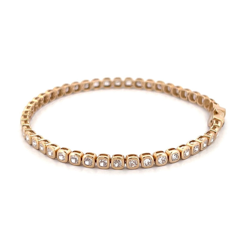 14K Gold Lab Grown Mini Cushion Bezel Tennis Bracelet