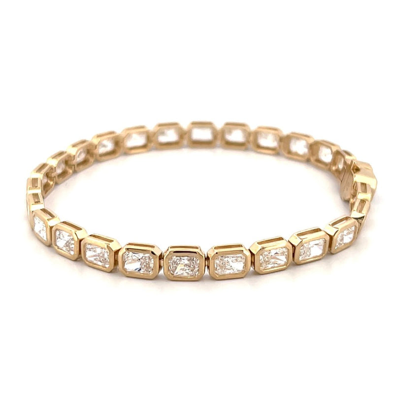 14K Gold Large Lab Grown Radiant Bezel Tennis Bracelet