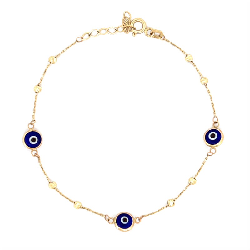 14K Yellow Gold Evil Eye Diamond Cut Ball Bracelet