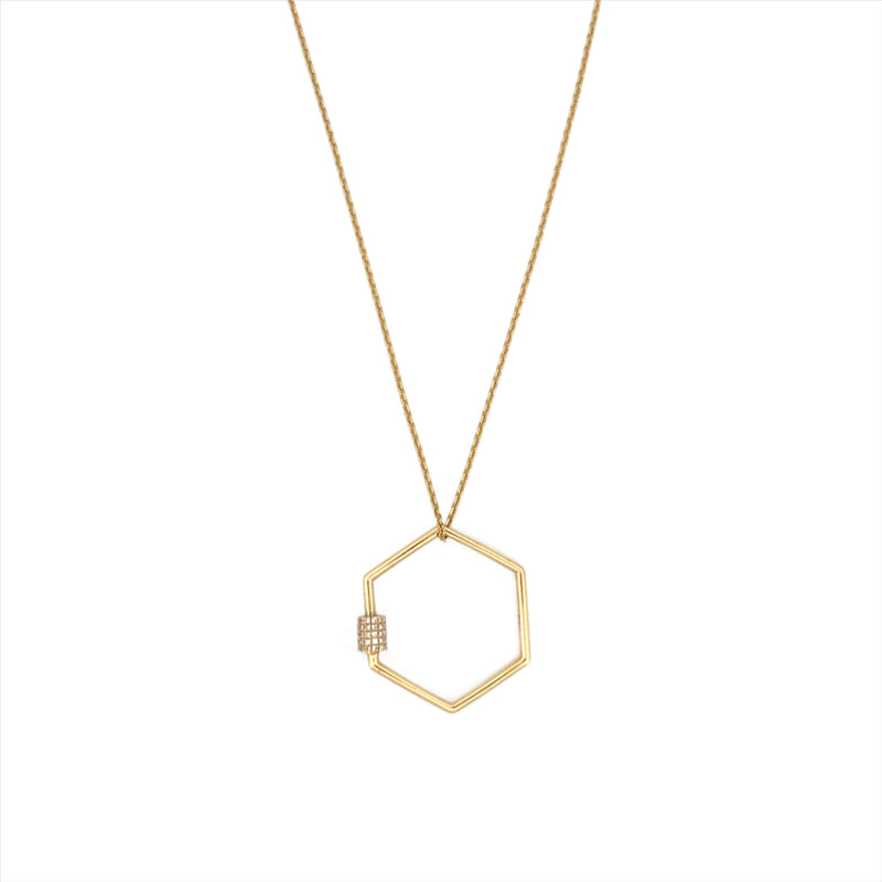 14K Gold Diamond Cuff Hexagonal Pendant Necklace