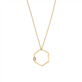 14K Gold Diamond Cuff Hexagonal Pendant Necklace