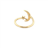14K Gold Moon and Star Diamond Ring