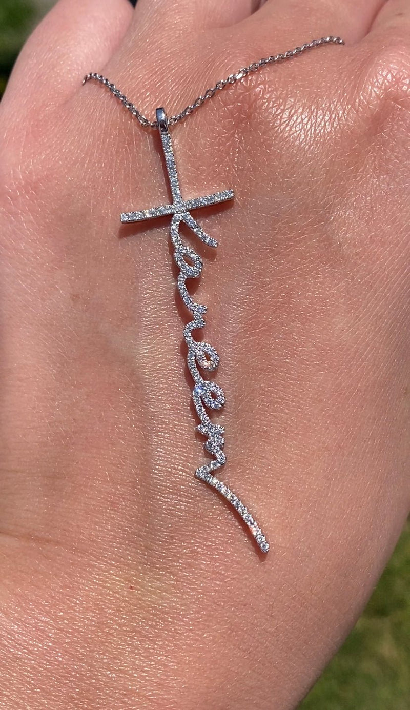 14K Gold Personalized Cross Diamond Pendant