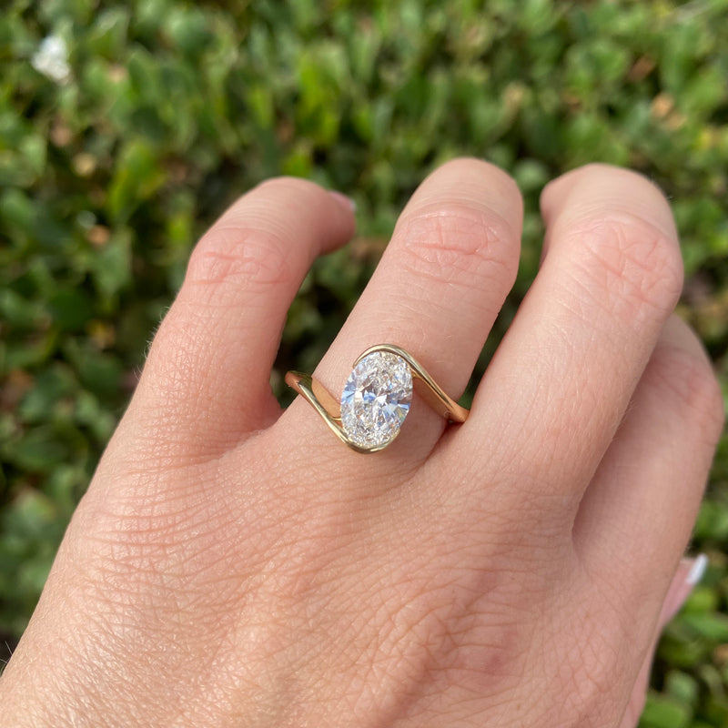 14K Gold 2.00 Carat Lab Grown Oval Diamond Spiral Solitaire Engagement Ring