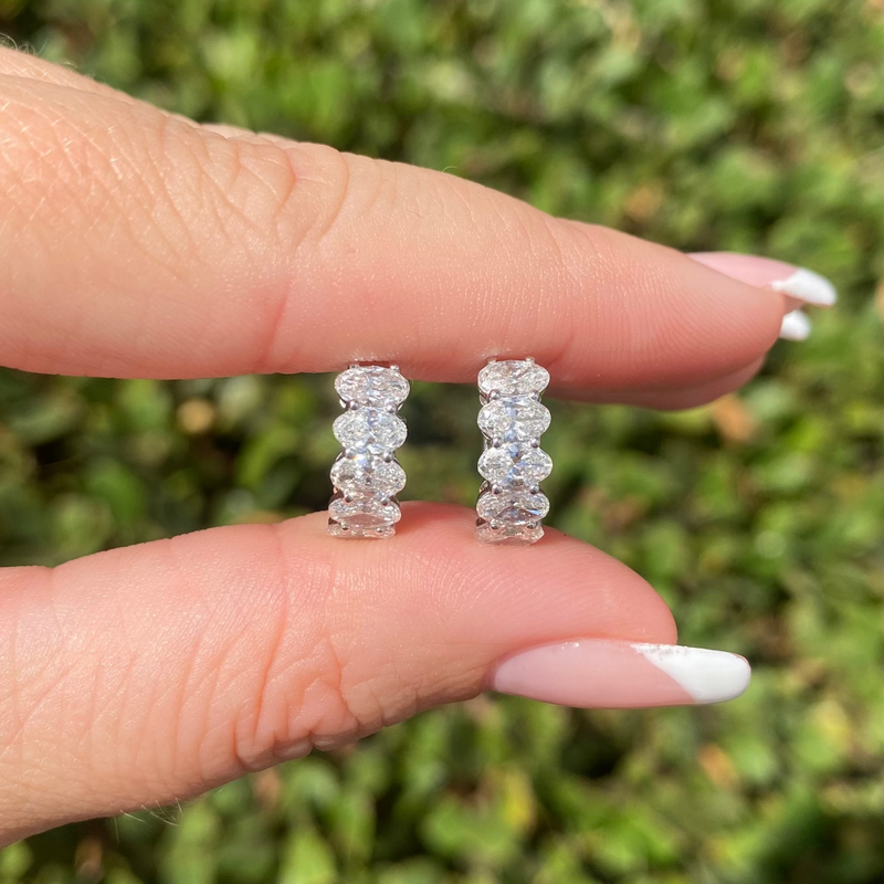 14K Gold East West Lab Grown Oval Cut Diamond Huggie Earrings