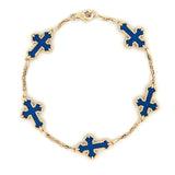 14K Gold Agate Cross Spaced Bracelet