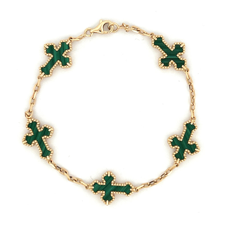 14K Gold Malachite Cross Spaced Bracelet