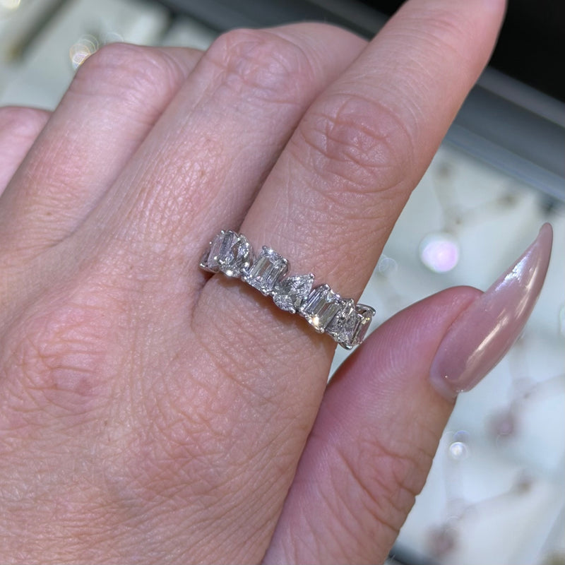 14K Gold Emerald and Pear Wavy Diamond Band