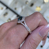 14K Gold Round Blue Moissanite Double Split Shank Engagement Ring
