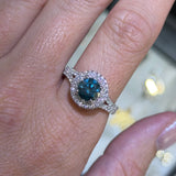 14K Gold Round Blue Moissanite Double Split Shank Engagement Ring