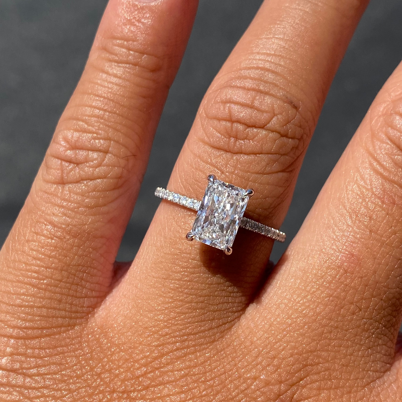 14K Gold 2.00 Carat Lab Grown Radiant Diamond Prong Set Under Halo Engagement Ring