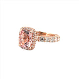 The Julia Engagement Ring 14K Rose Gold 2D Halo w/ Under Halo and Diamond U Prong Radiant Pink Morganite Engagement Set