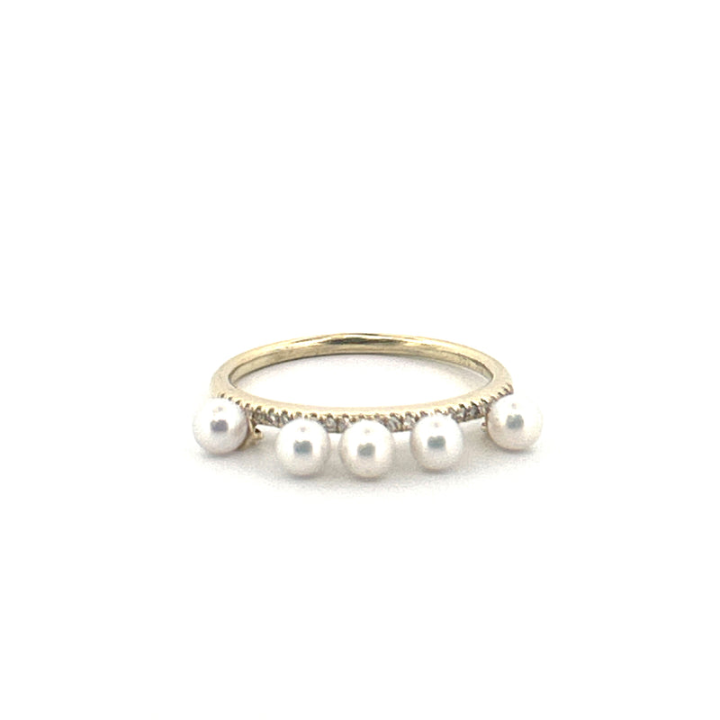 14K Gold Hanging Pearl Diamond Band