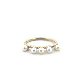 14K Gold Hanging Pearl Diamond Band