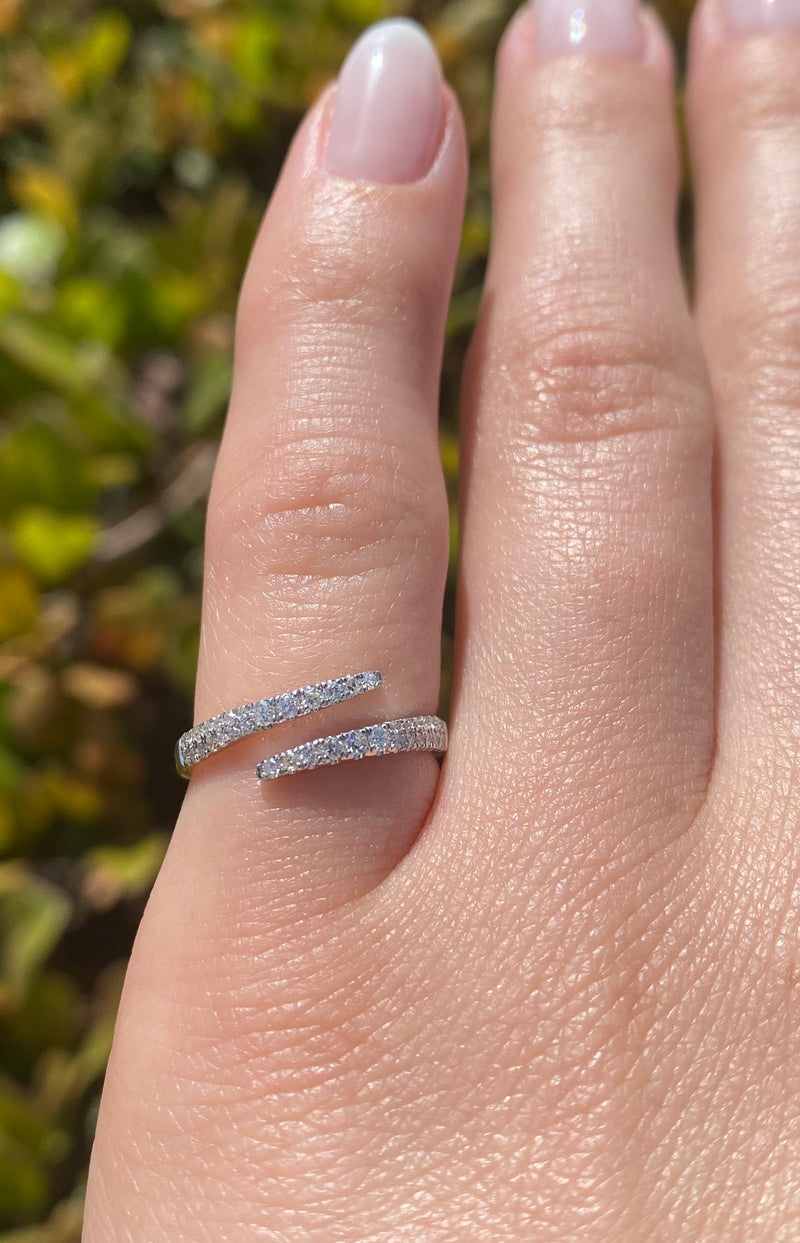 14K Gold Open Wrapped Two Row Split Prong Set Diamond Band