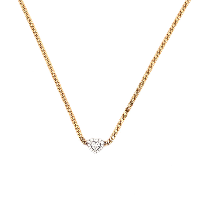 14K Two-Tone Gold Heart Halo Cuban Necklace