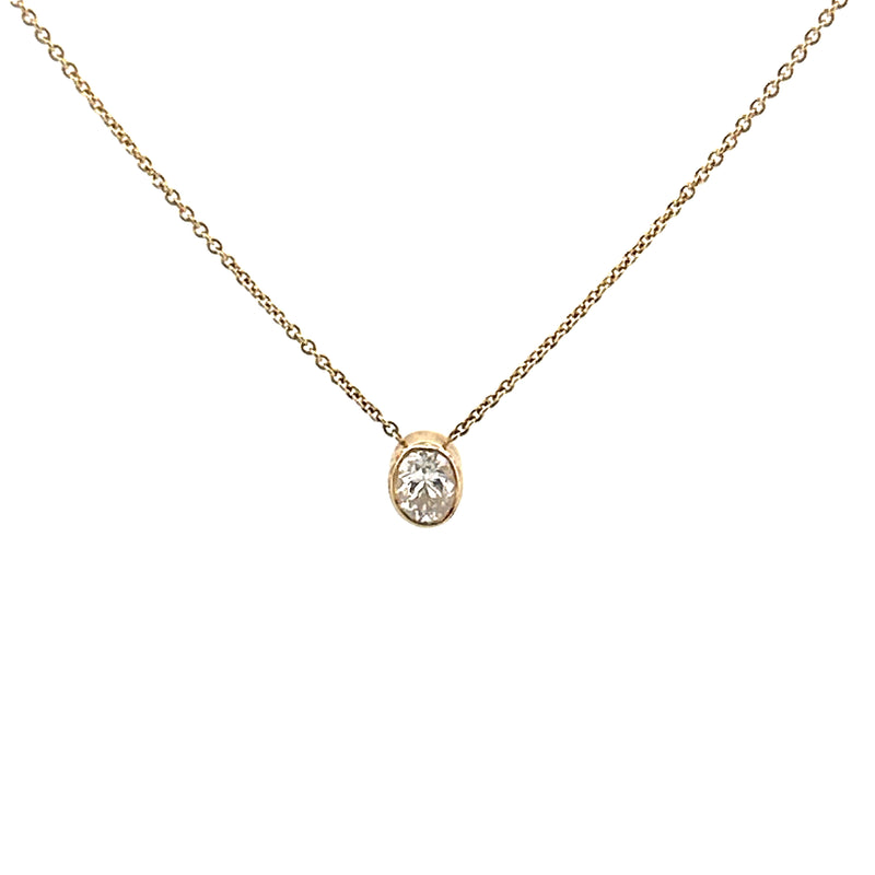14K Gold Bezel Oval Diamond Pendant