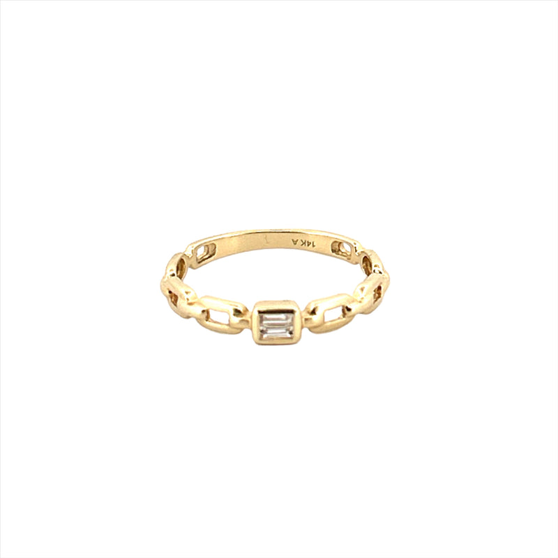 14K Gold Chain Link Baguette Bezel Diamond Band