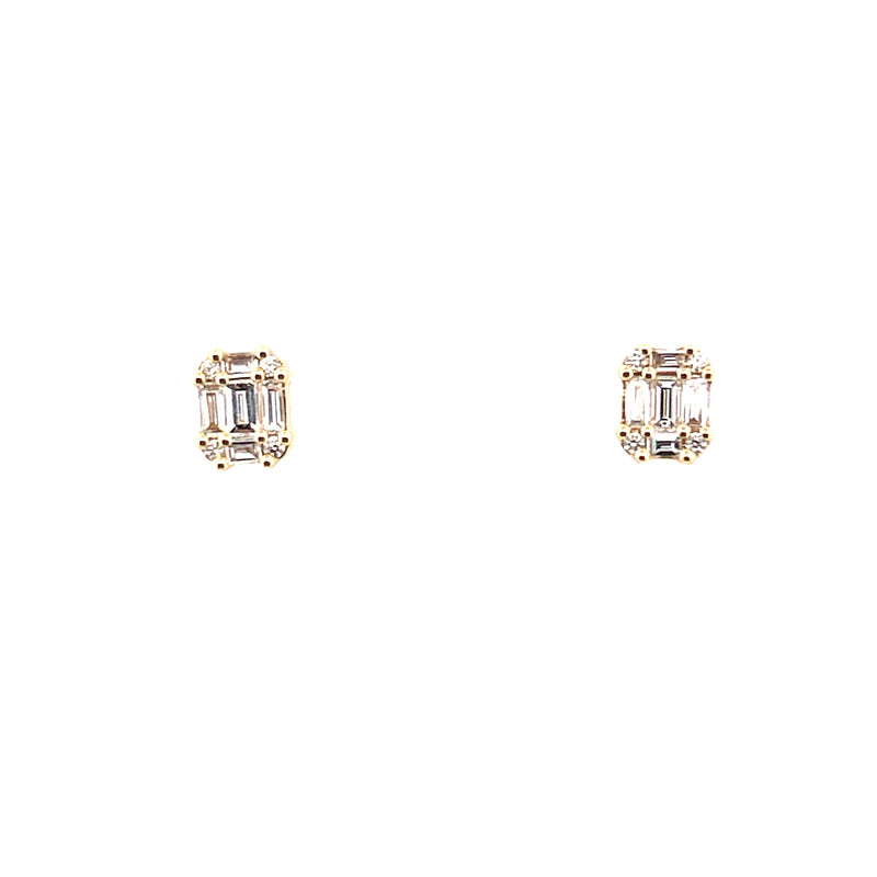 14K Gold 0.50 Carats Baguette Cluster Diamond Earrings