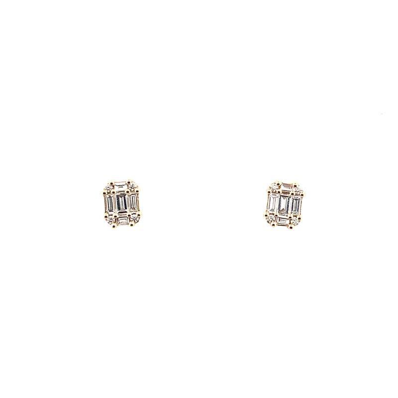 14K Gold 0.40 Carats Baguette Cluster Diamond Earrings
