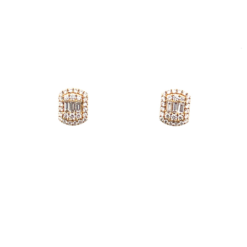 14K Gold Baguette Cluster Halo Diamond Earrings