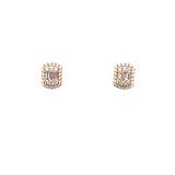 14K Gold Baguette Cluster Halo Diamond Earrings