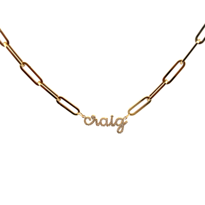 14K Gold Paper Clip Custom Name Necklace