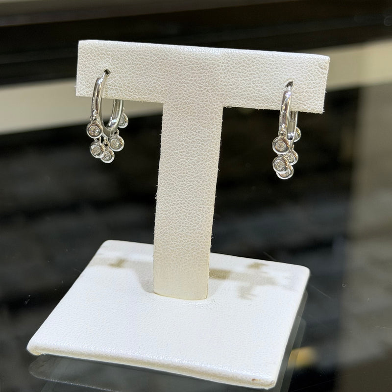 14K Gold Spaced Diamond Bezel Dangle Huggies
