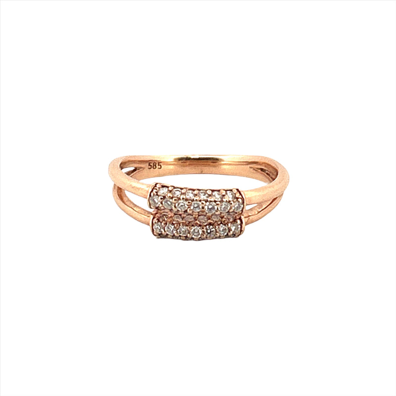 14K Gold Pavé Bar Double Diamond Band