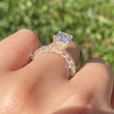 14K Gold 2.00 Carat Lab Grown Elongated Cushion Diamond Double Under Halo U Prong Engagement Ring