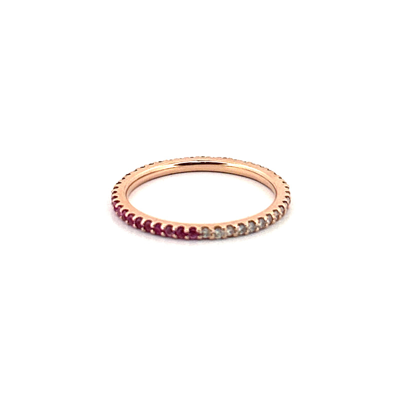 14K Gold 1MM Diamond and Pink Tourmaline Eternity Band