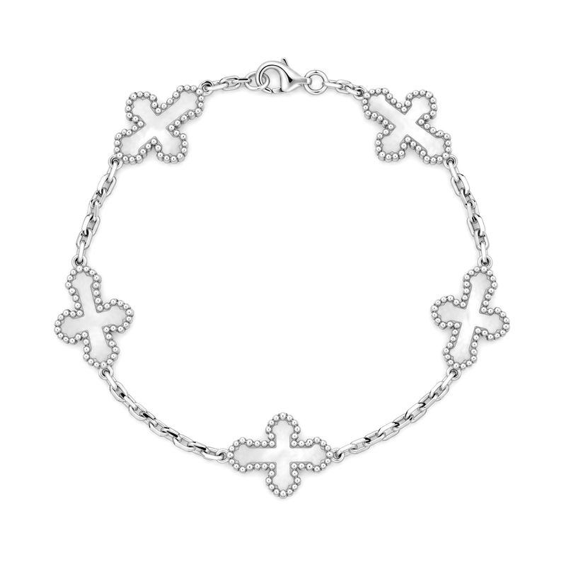 14K Gold Mother of Pearl Beaded Cross Chain Bracelet