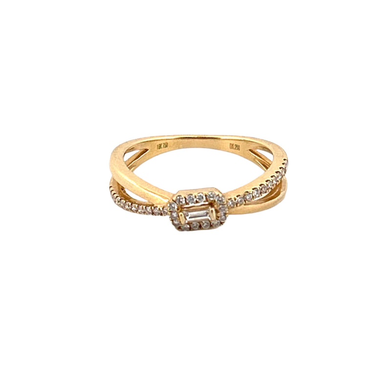 14K Gold Baguette Halo Cross Diamond Band