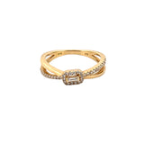 14K Gold Baguette Halo Cross Diamond Band