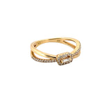 14K Gold Baguette Halo Cross Diamond Band