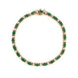 14K Gold Oval Cut Emerald and Round Diamond Bracelet
