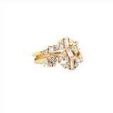 14K Gold Multi Shape Three Row Cluster Diamond Band