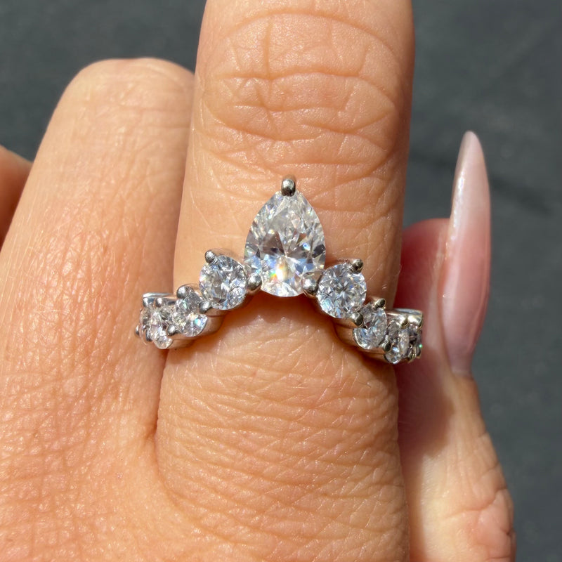 14K Gold Pear and Round Moissanite Ring