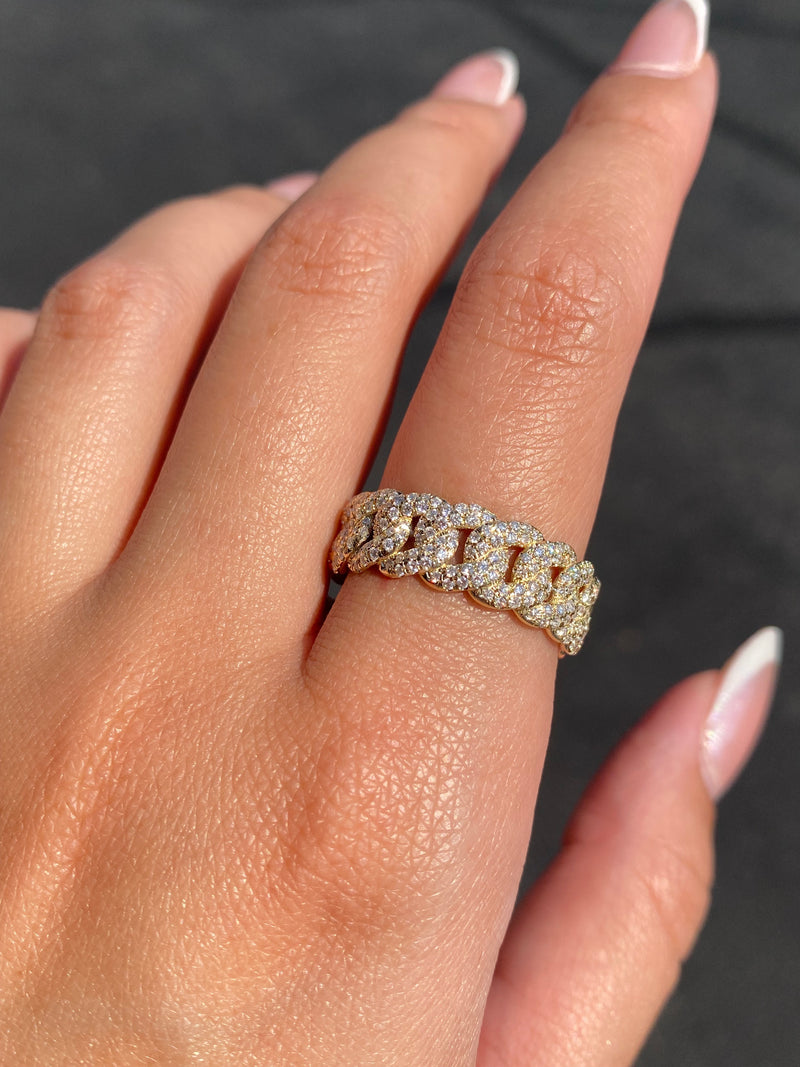 14K Gold Halfway Diamond Cuban Pave Band