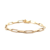 14K Gold 4MM Alternating Diamond Paper Clip Bracelet