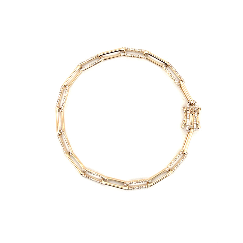 14K Gold 4MM Alternating Diamond Paper Clip Bracelet